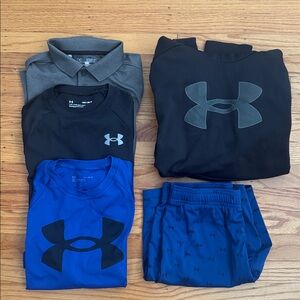 Under Armour Boy’s  Black Sweatshirt, Blue Shirt, and Grey Polo Shirt and Shorts